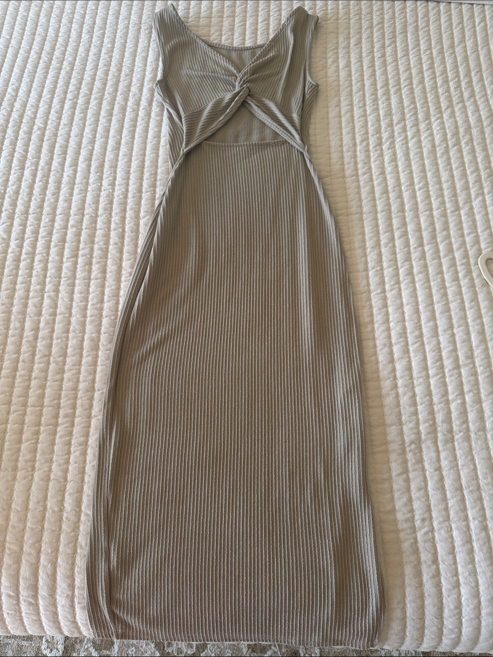 Sleeveless Twist-Front Ribbed Maxi Dress - Taupe